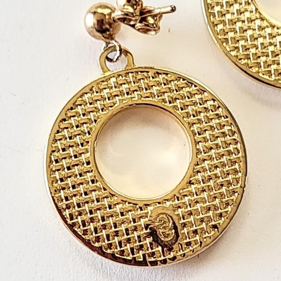 DAMASCENE HOOP EARRINGS - FOR PIERCED EARS - SIGNED GG - Picture 4 of 8